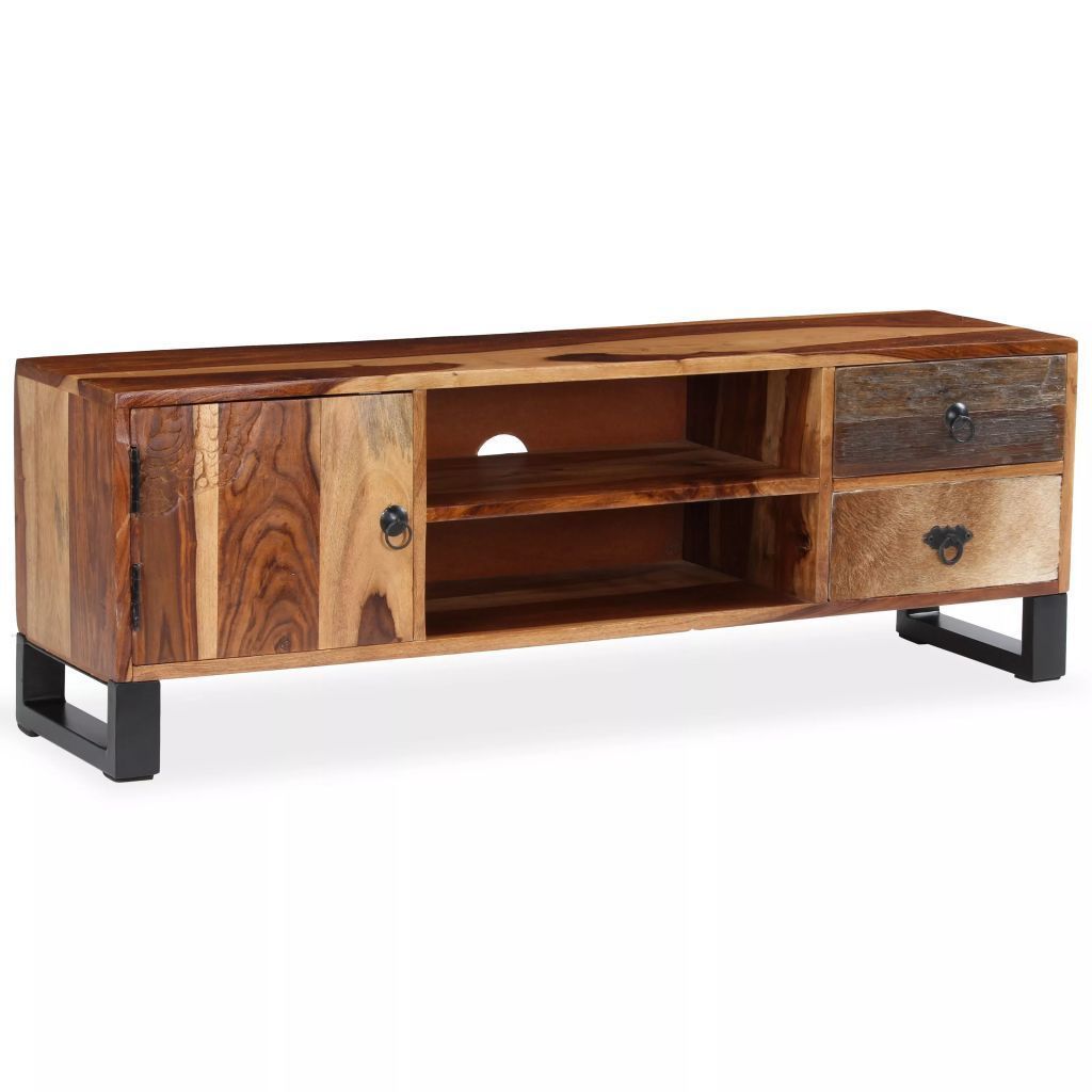 H4home Industrial Tv Stand Cabinet Rustic Style Solid Regarding Sheesham Wood Tv Stands (View 2 of 15)