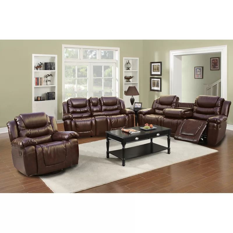 Haiden 3 Piece Reclining Living Room Set In 2020 | Living For Bonded Leather All In One Sectional Sofas With Ottoman And 2 Pillows Brown (View 11 of 15)
