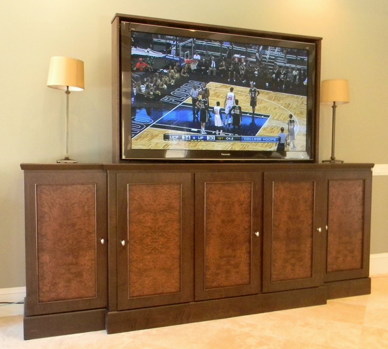 Hand Made 65 Inch Tv Lift Cabinetjeffrey Scott Designs For Large Tv Cabinets (Photo 2 of 15)