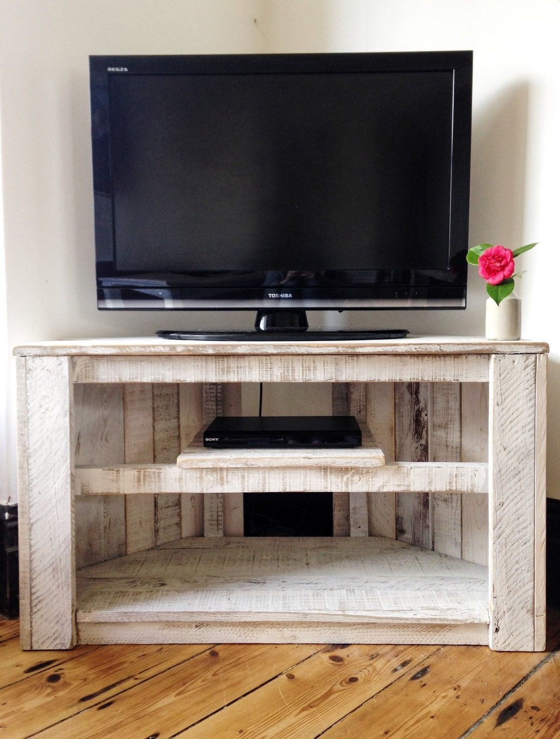 Handmade Rustic Corner Table/tv Stand With Shelf (View 14 of 15)