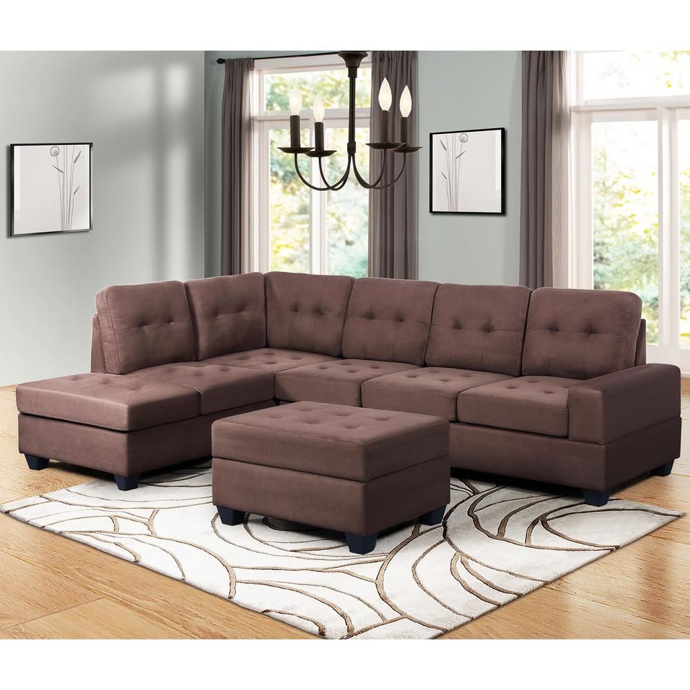 Harper & Bright Designs Brown 3 Piece Sectional Sofa Regarding Copenhagen Reversible Small Space Sectional Sofas With Storage (View 4 of 15)