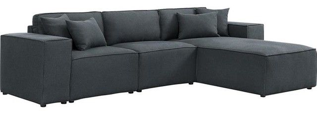 Harvey Reversible Sectional Sofa Chaise In Dark Gray Linen In Element Right Side Chaise Sectional Sofas In Dark Gray Linen And Walnut Legs (View 12 of 15)