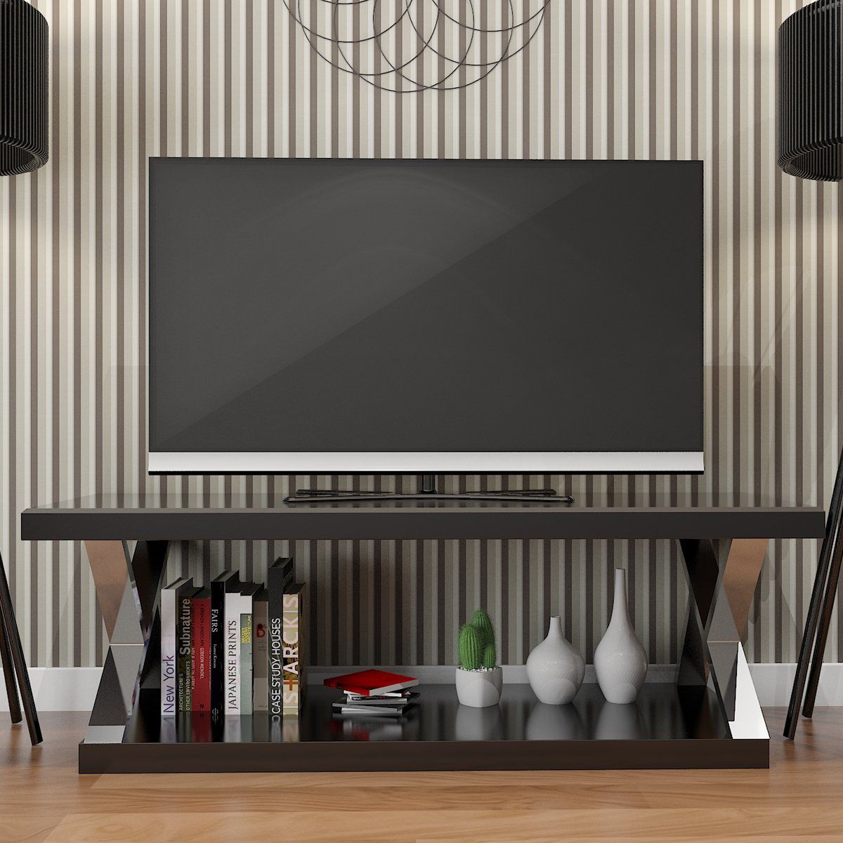 Hayden Double V Design 60 Inch Modern Tv Stand With Regard To Stylish Tv Cabinets (View 6 of 15)