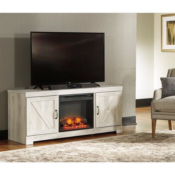 He73 Whitewash Tv Stand With Led Fireplace Within Farmhouse Woven Paths Glass Door Tv Stands (View 2 of 15)