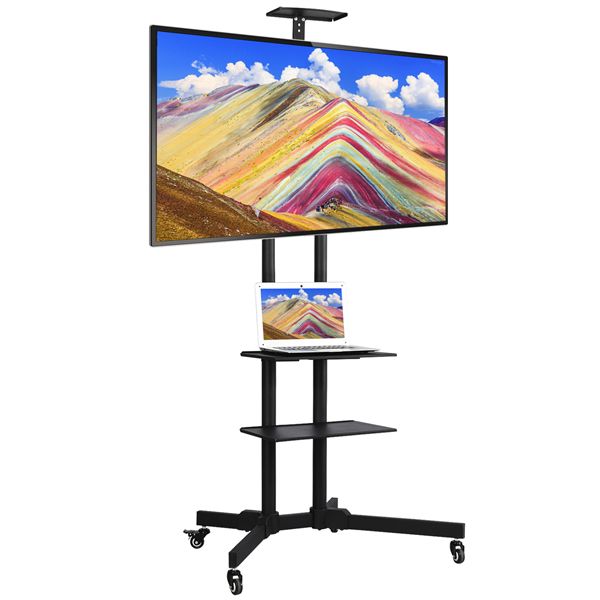 Height Adjustable Mobile Tv Stand Tv Cart With Lockable With Regard To Lockable Tv Stands (Photo 6 of 15)