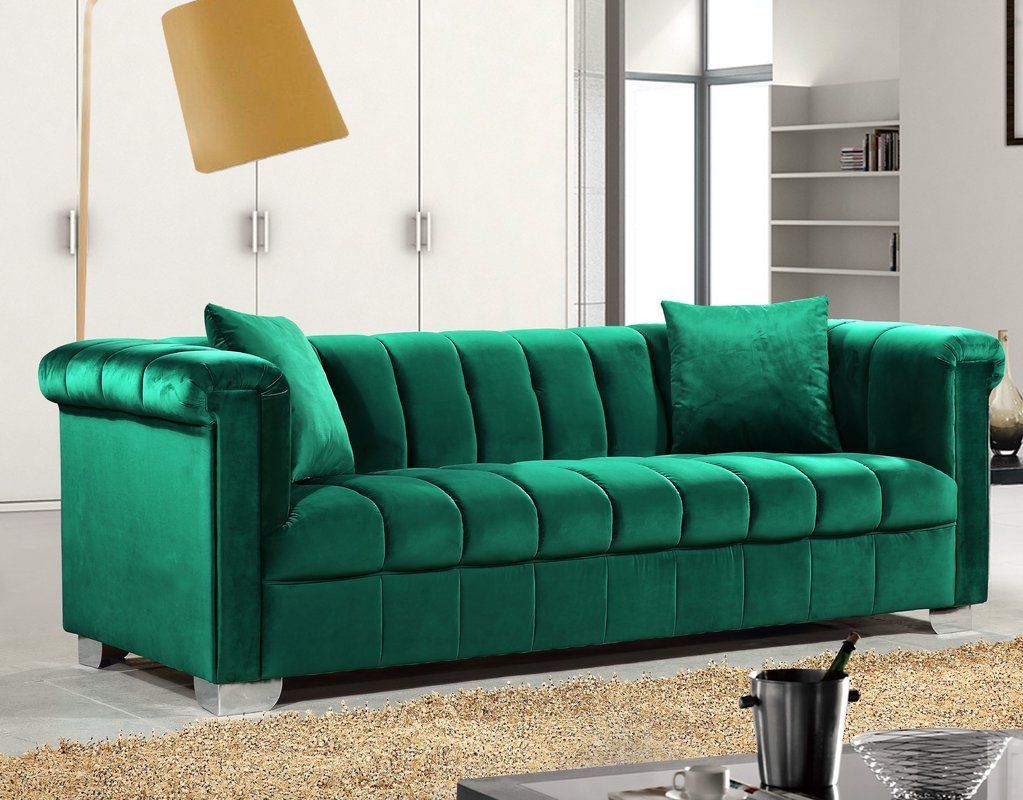 Henriette Chesterfield Sofa | Meridian Furniture Intended For Harmon Roll Arm Sectional Sofas (Photo 3 of 15)