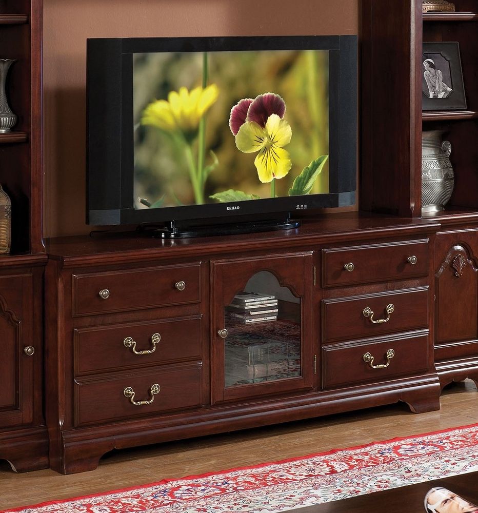 Hercules Cherry Wood Tv Stand With 6 Drawersacme Within Tv Cabinets With Drawers (View 3 of 15)