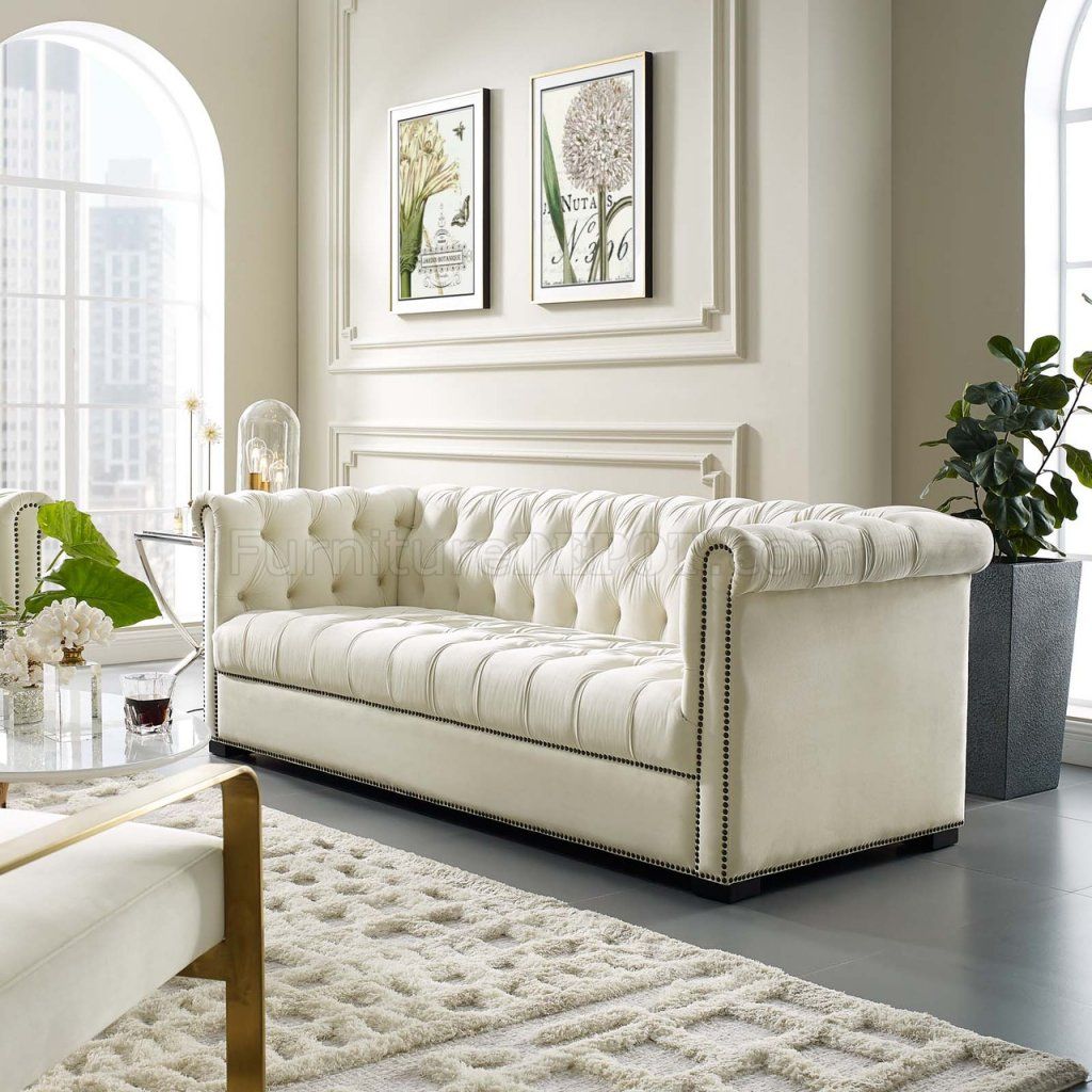 Heritage Sofa In Ivory Velvet Fabricmodway W/options Regarding Strummer Velvet Sectional Sofas (View 12 of 15)