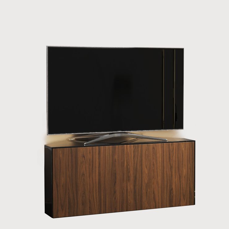 High Gloss Black And Walnut Effect Corner Tv Cabinet 110cm In Walnut And Black Gloss Tv Unit (View 8 of 15)