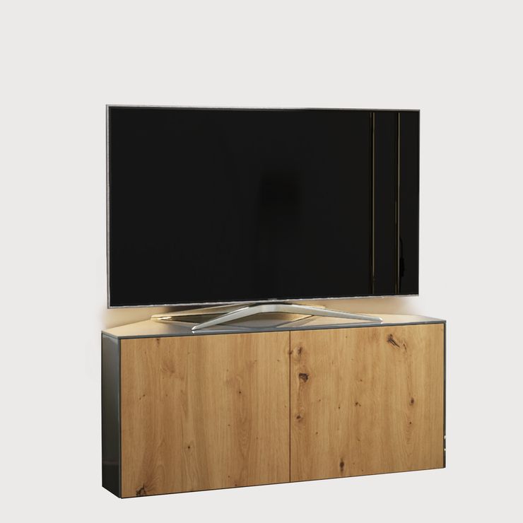 High Gloss Grey And Oak Effect Corner Tv Cabinet 110cm Throughout High Gloss Corner Tv Unit (View 14 of 15)