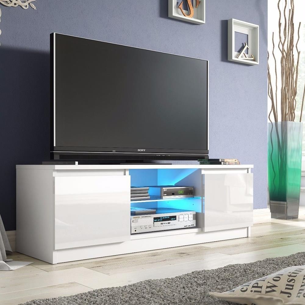 High Gloss Tv Stand Unit Cabinet Console W/ Led Shelves 2 Pertaining To Cheap White Gloss Tv Unit (View 2 of 15)