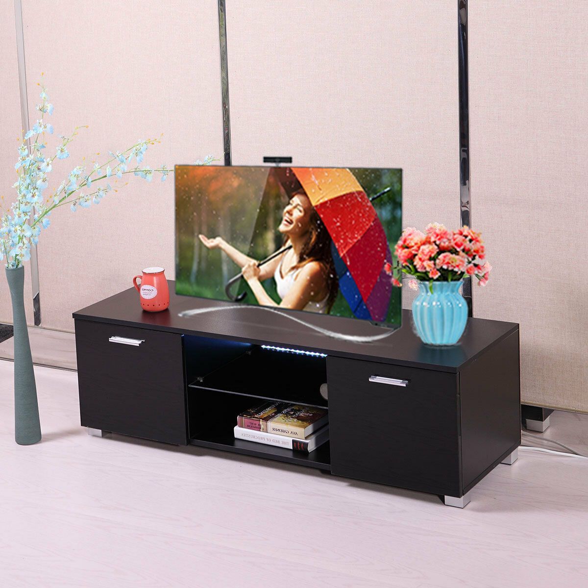 High Gloss Tv Stand Unit Cabinet With Led Light Shelves 2 In 47" Tv Stands High Gloss Tv Cabinet With 2 Drawers (View 12 of 15)