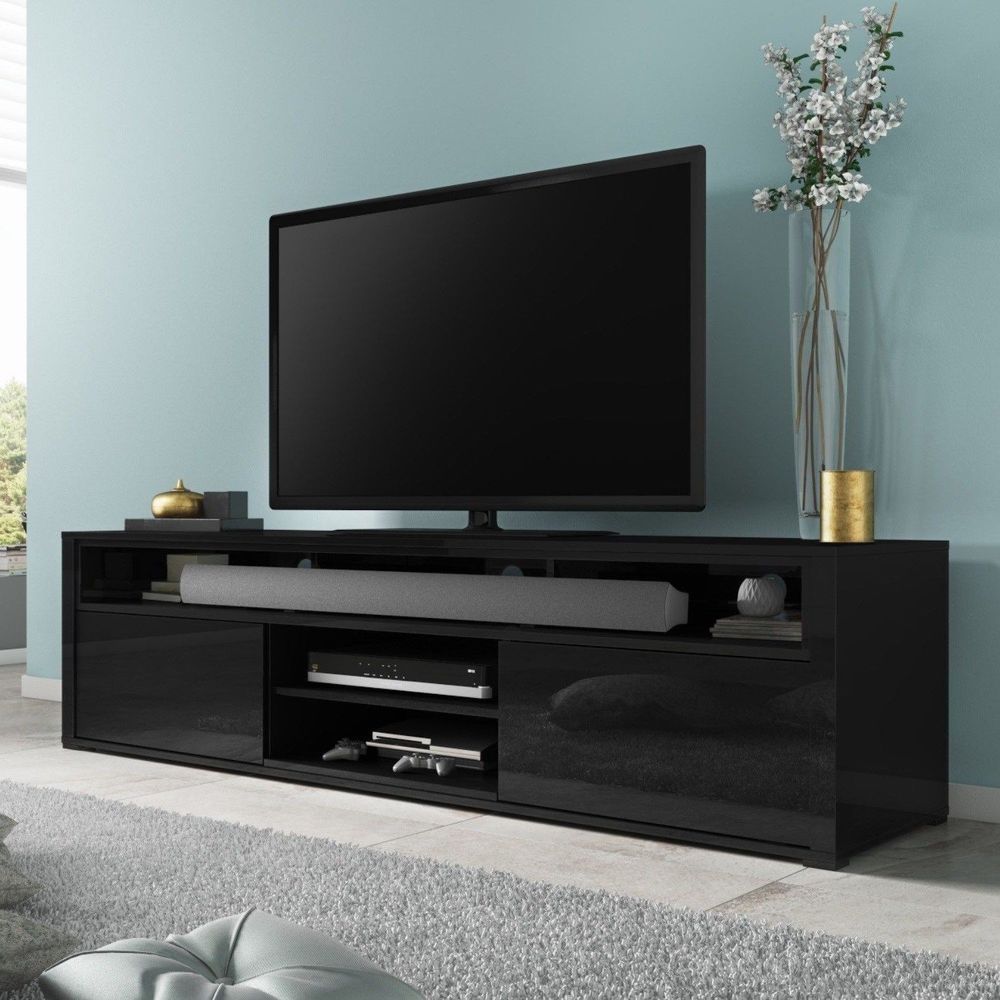 High Gloss Tv Unit Black With Soundbar Shelf 2 Cupboard Inside Black Gloss Corner Tv Stand (View 3 of 15)
