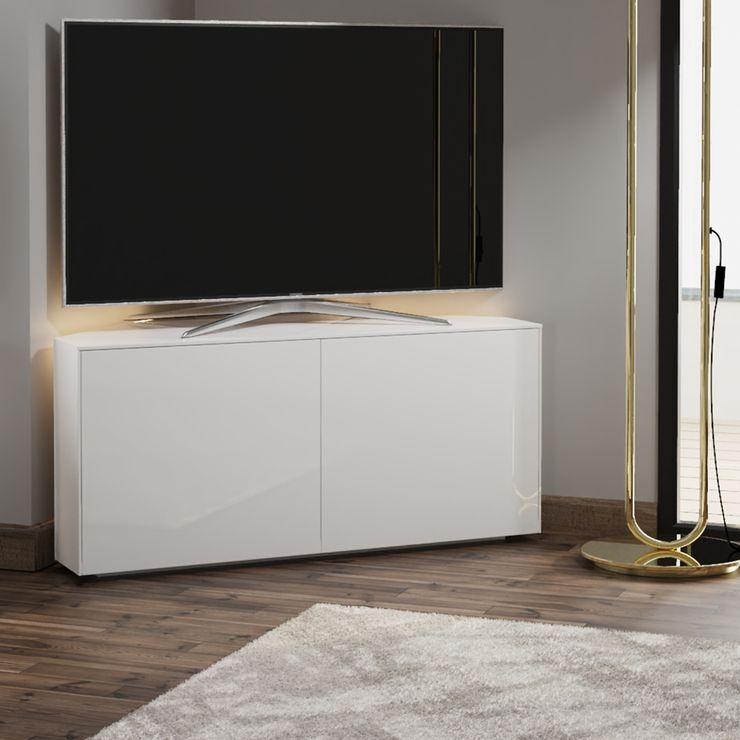High Gloss White Corner Tv Cabinet 110cm With Wireless For High Gloss Corner Tv Unit (View 4 of 15)
