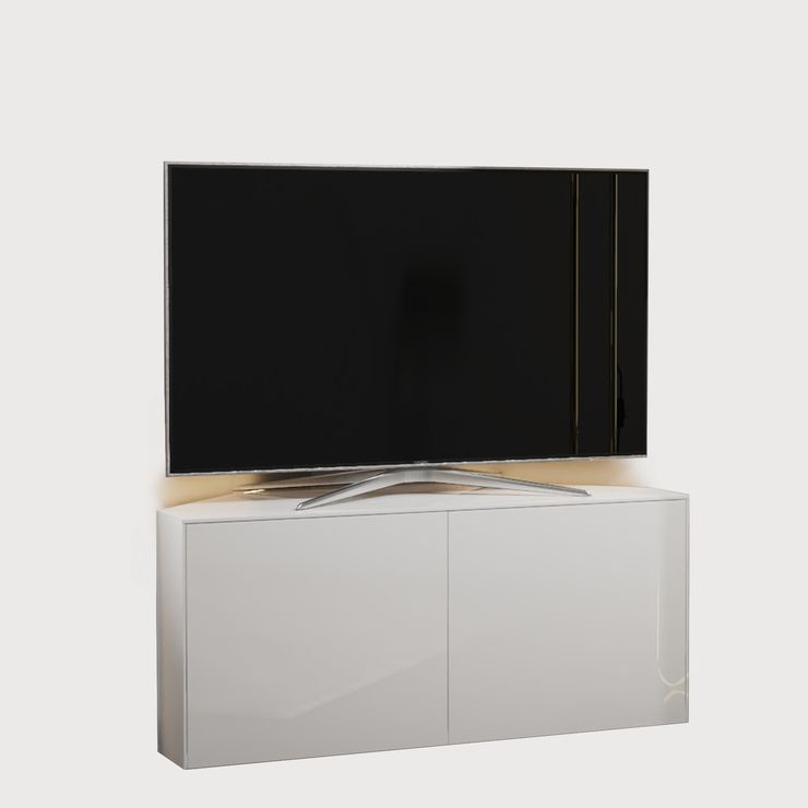 High Gloss White Corner Tv Cabinet 110cm With Wireless Throughout Gloss White Corner Tv Unit (View 2 of 15)