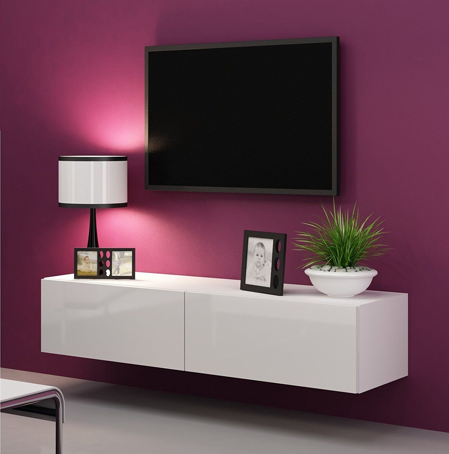 High Gloss White Tv Cabinet Wall Mounted Floating With Modern White Gloss Tv Stands (View 3 of 15)