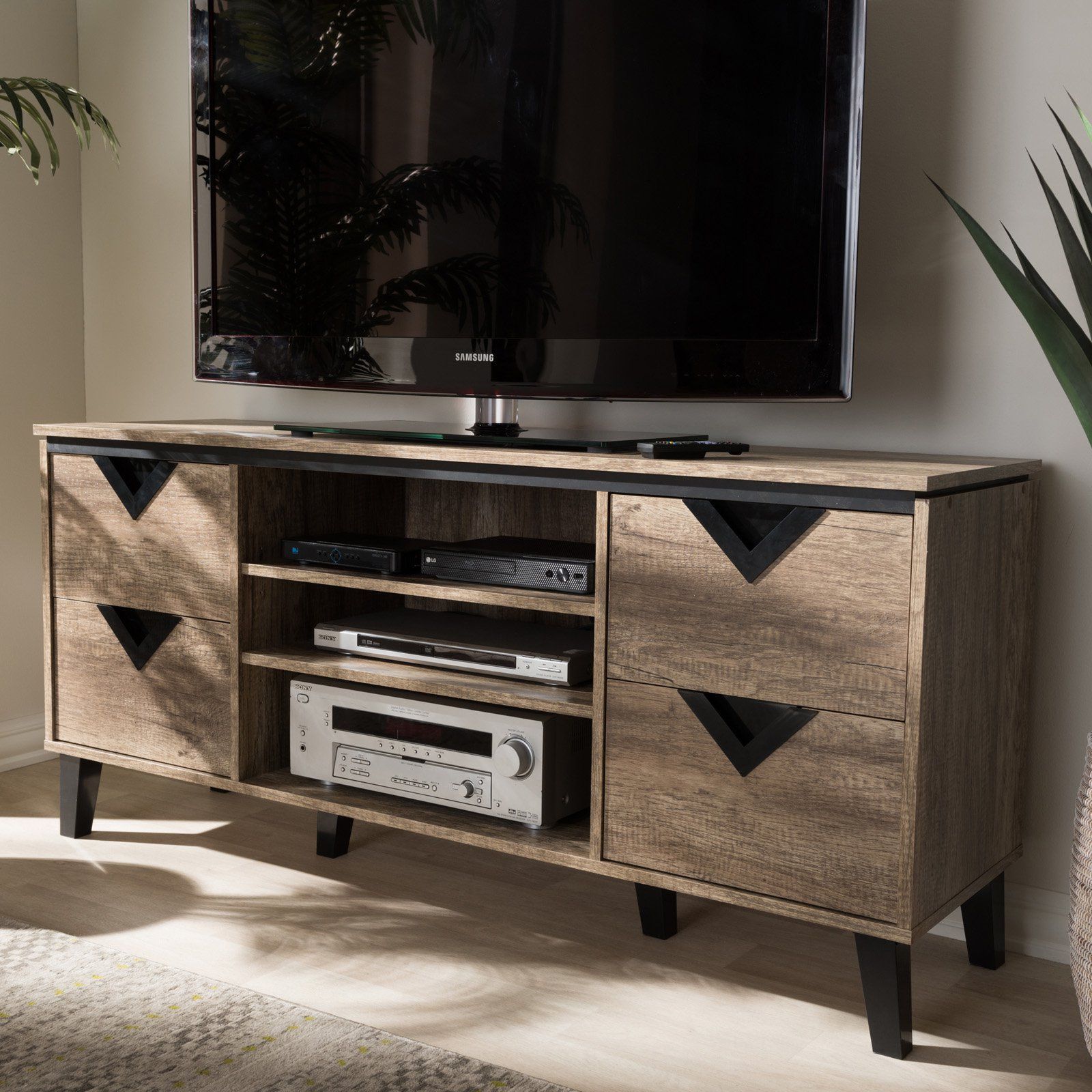 Hn Home Kingsley Modern Farmhouse Wood 55 In. Tv Stand Regarding Contemporary Wood Tv Stands (Photo 3 of 15)