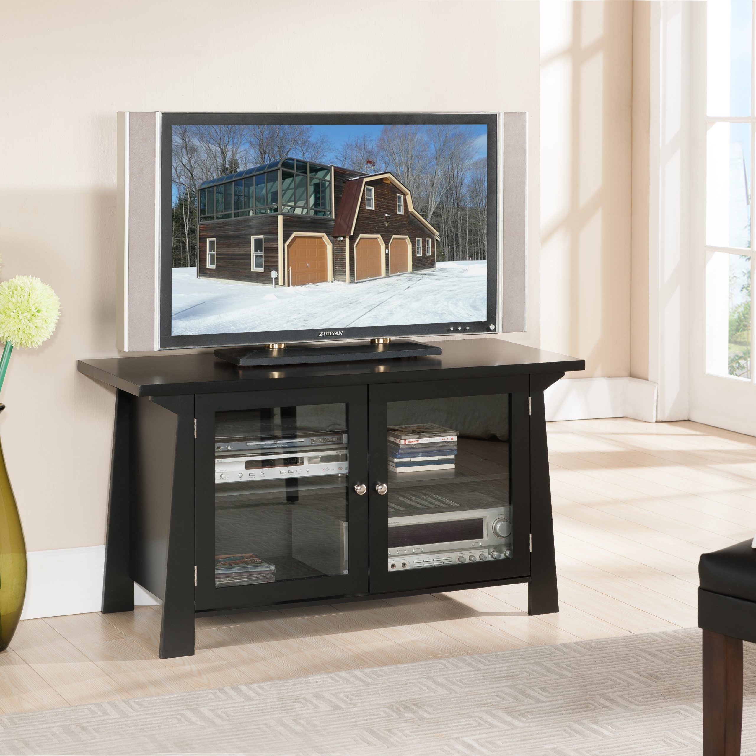 Hobart Black Wood Tv Stand – 2kfurniture With Regard To Dark Wood Tv Stands (View 3 of 15)