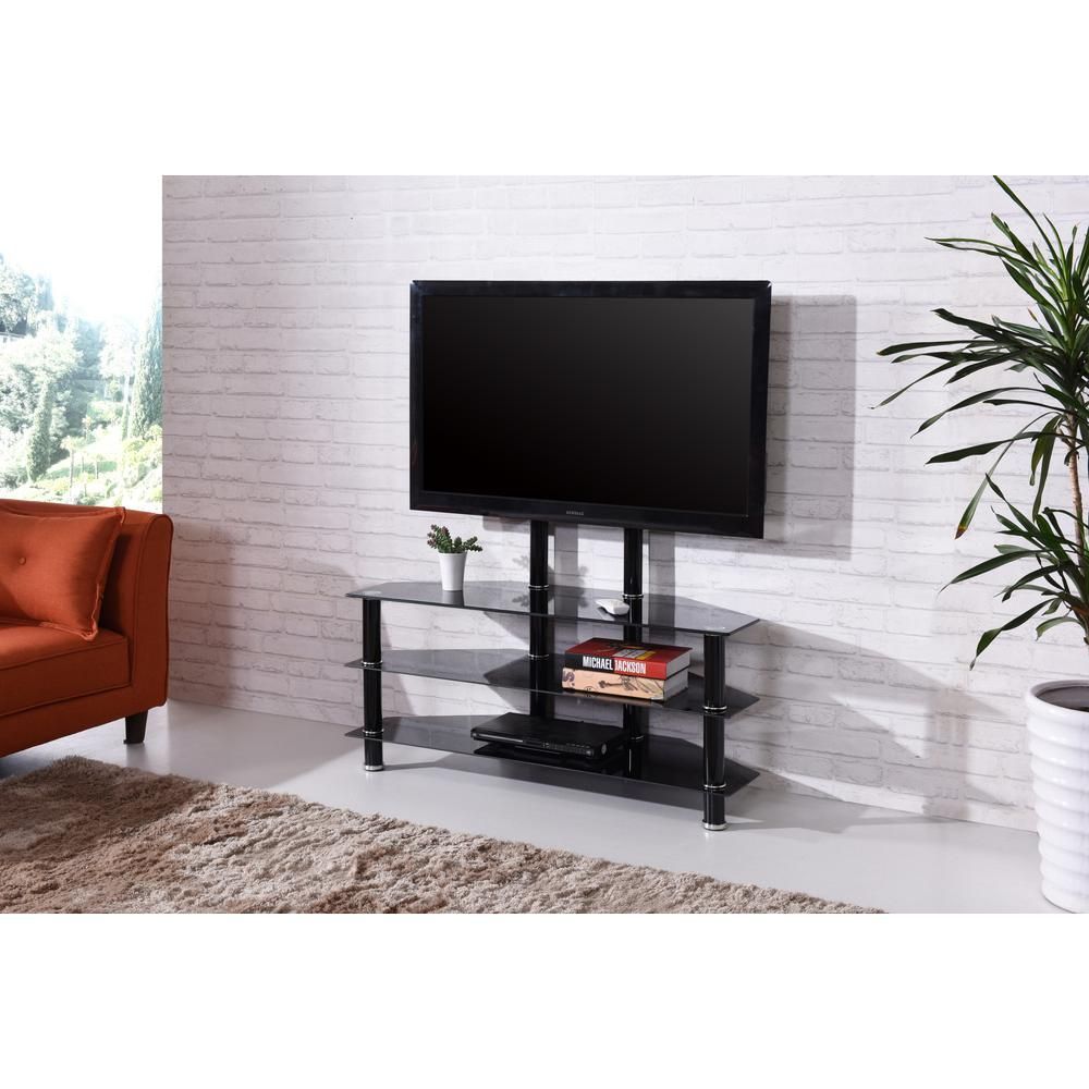 Hodedah 43 In. Wide Glass Tv Stand With Mount Hitv2502 Pertaining To Glass Tv Cabinets (Photo 7 of 15)