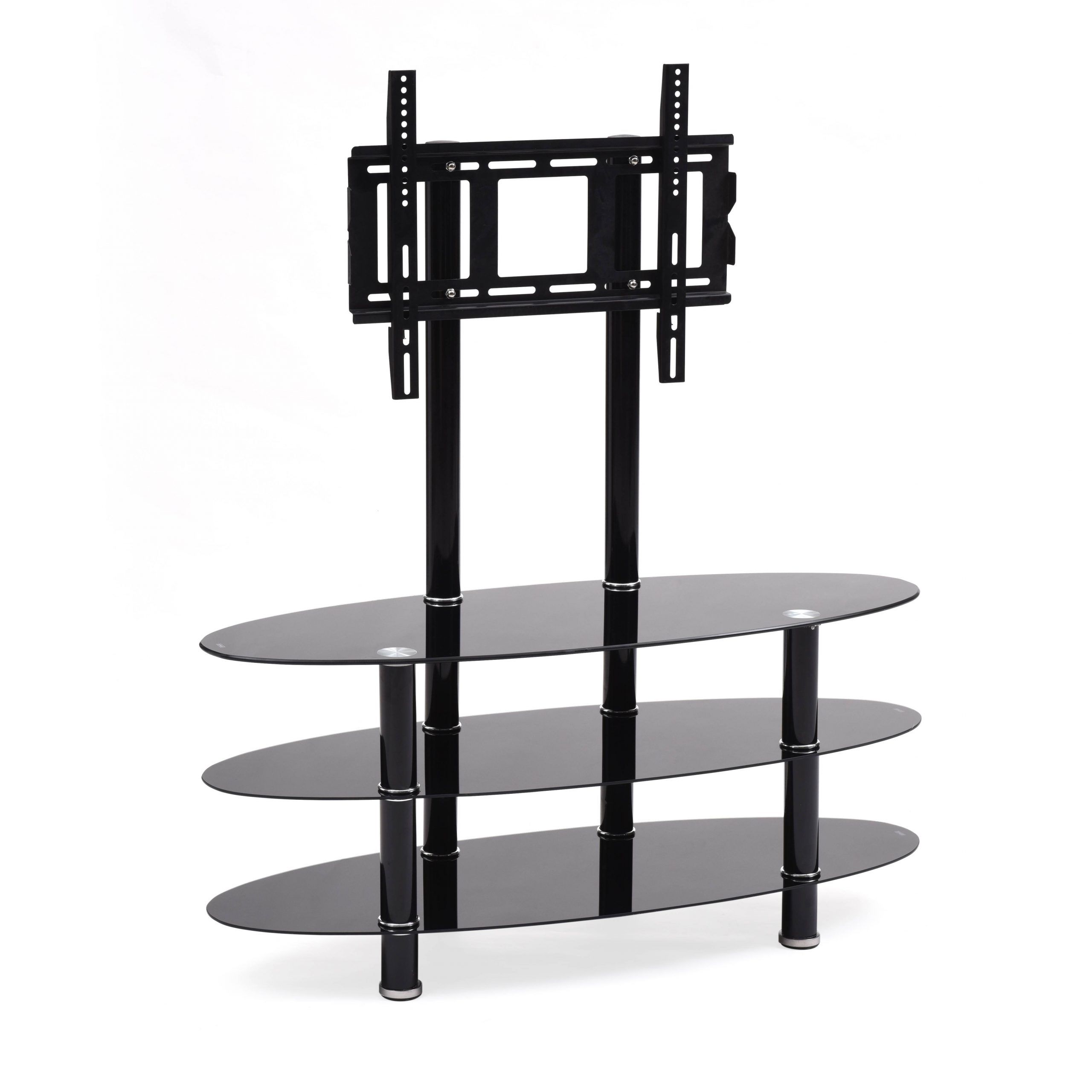 Hodedah Black 3 Shelf Glass Tv Stand With Mount For Tvs Up Pertaining To Glass Tv Cabinets (View 15 of 15)