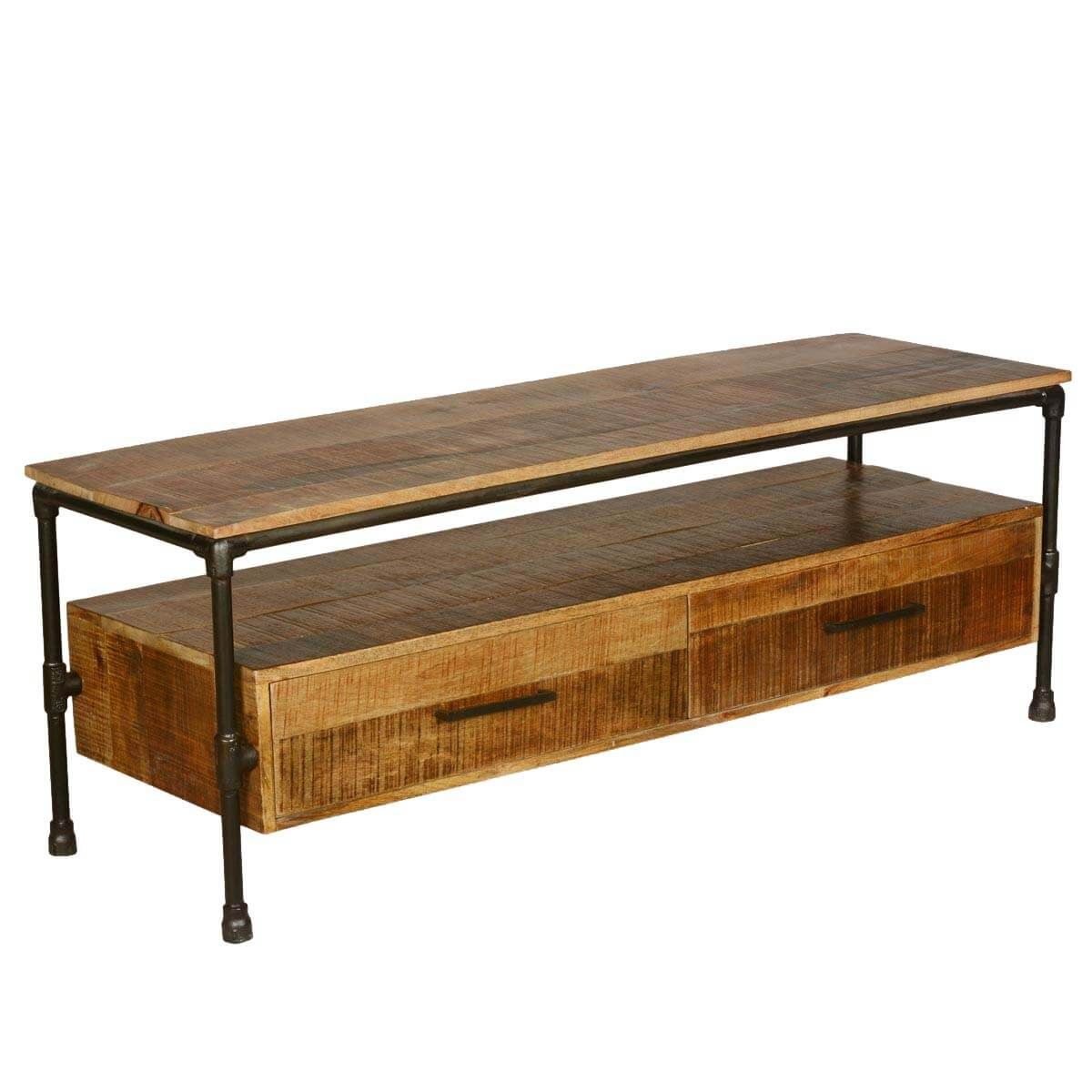 Holt Industrial Iron Pipe & Mango Wood 2 Drawer Tv Media Stand In Mango Tv Stands (View 15 of 15)