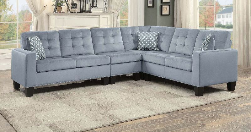 Home Elegance He 9957gy 2 Pc Lantana Gray Fabric Within 2pc Polyfiber Sectional Sofas With Nailhead Trims Gray (View 3 of 15)