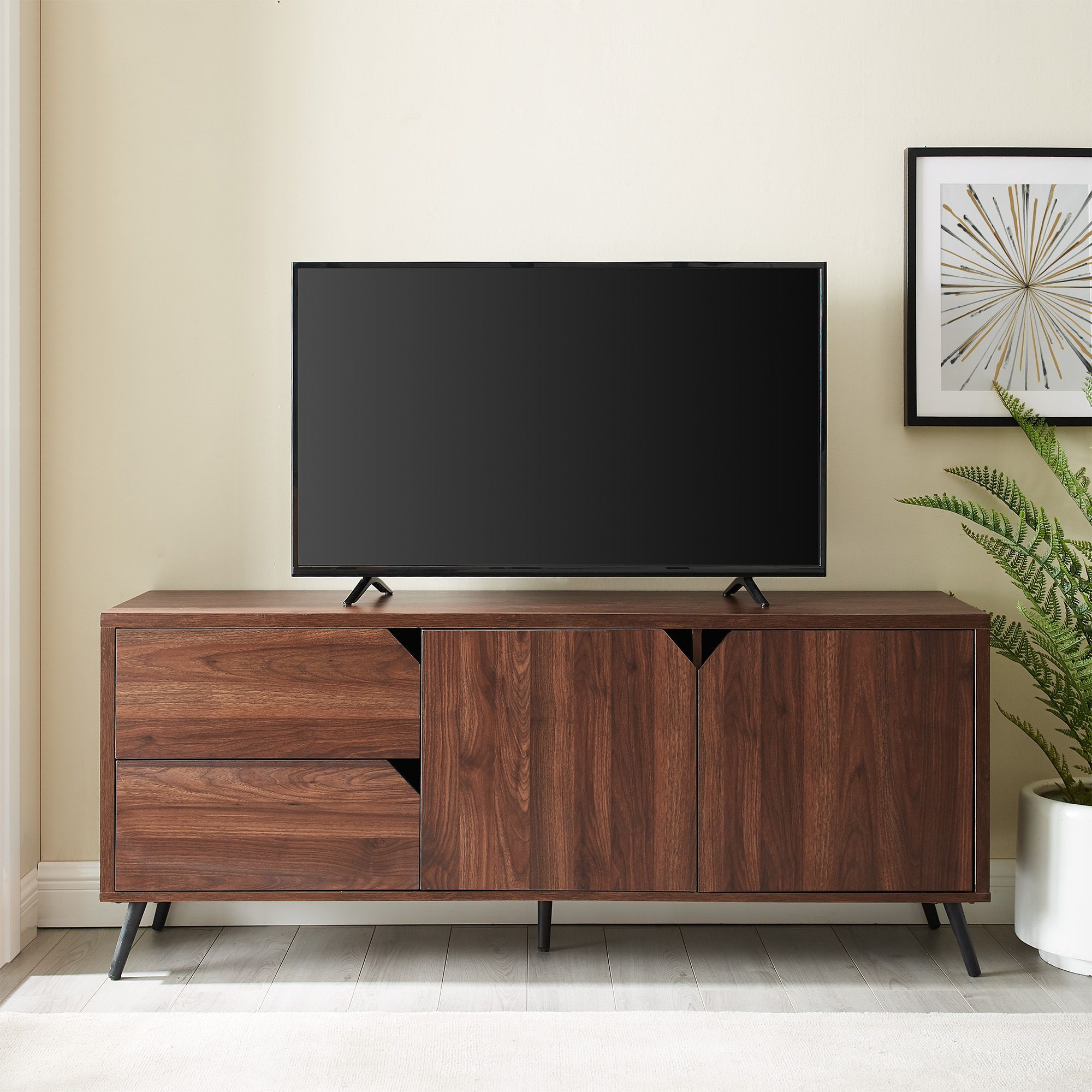 Home In 2020 | Tv Stand With Storage, Mid Century, Dark Walnut Pertaining To Mid Century 2 Door Tv Stands In Dark Walnut (View 12 of 15)