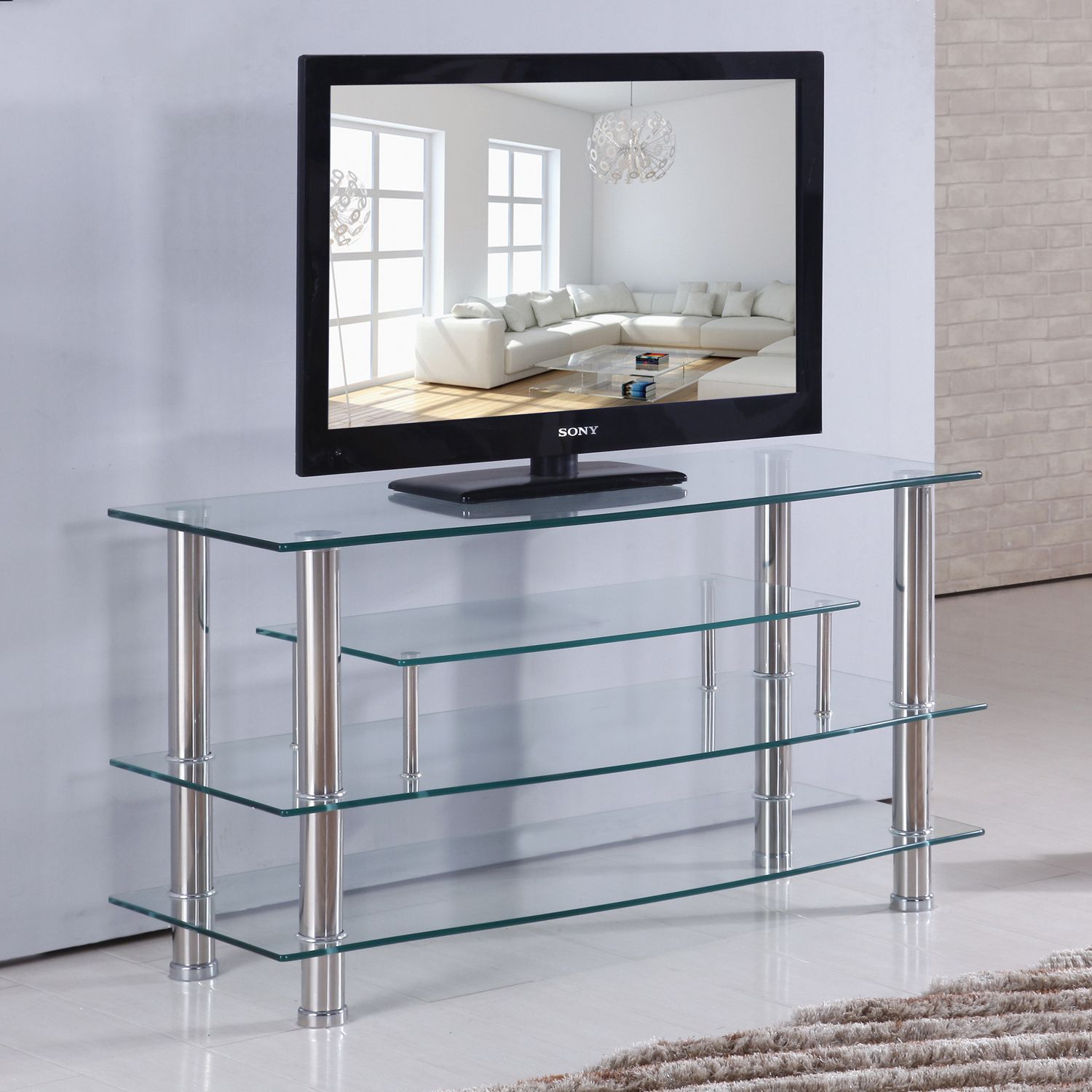 Home Source Hunter Plasma Tv Stand With 4 Clear Glass Within Tv Mounts And Shelves (View 4 of 15)