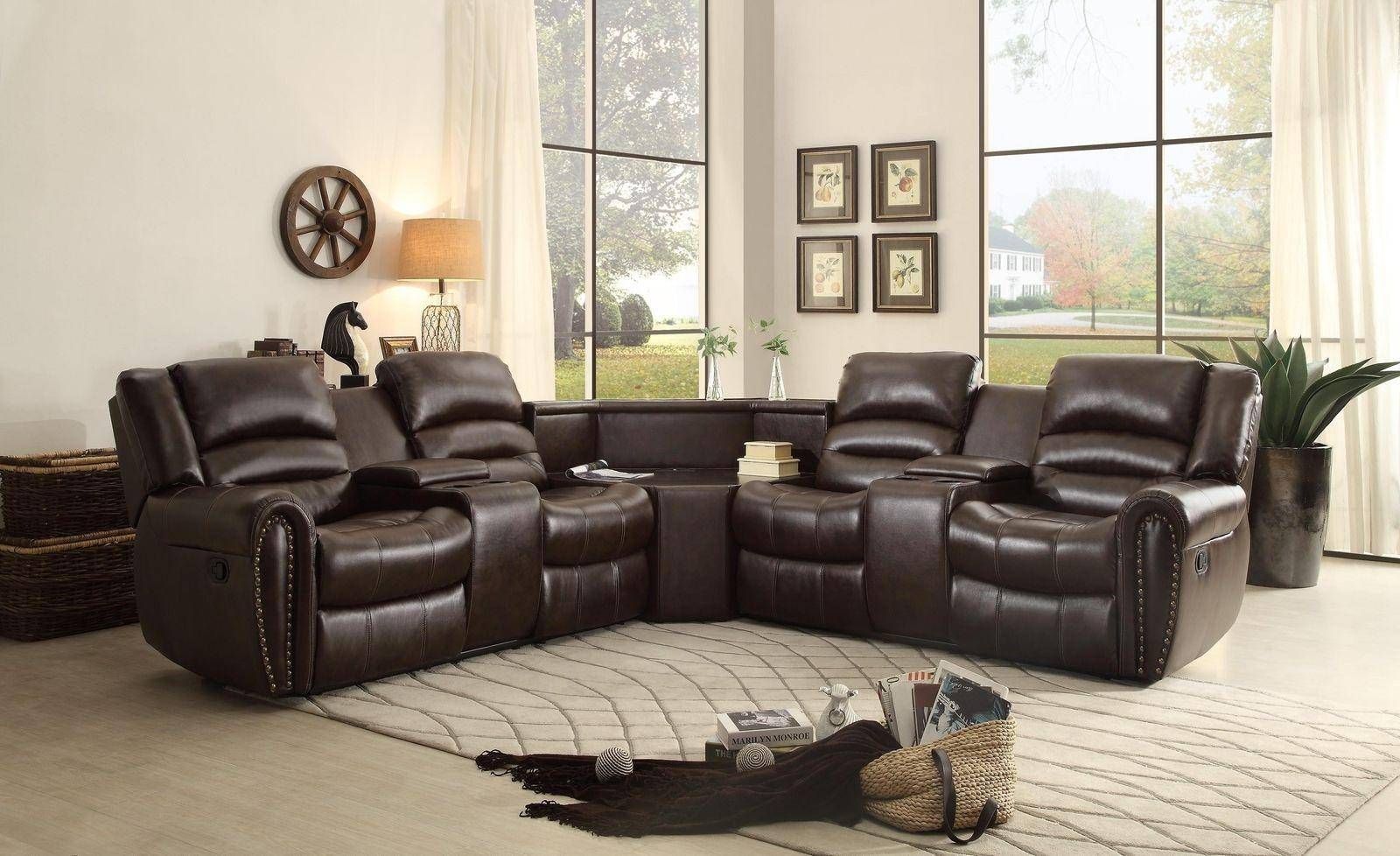 Homelegance Palmyra Brown Bonded Leather Reclining Throughout 3pc Bonded Leather Upholstered Wooden Sectional Sofas Brown (View 6 of 15)