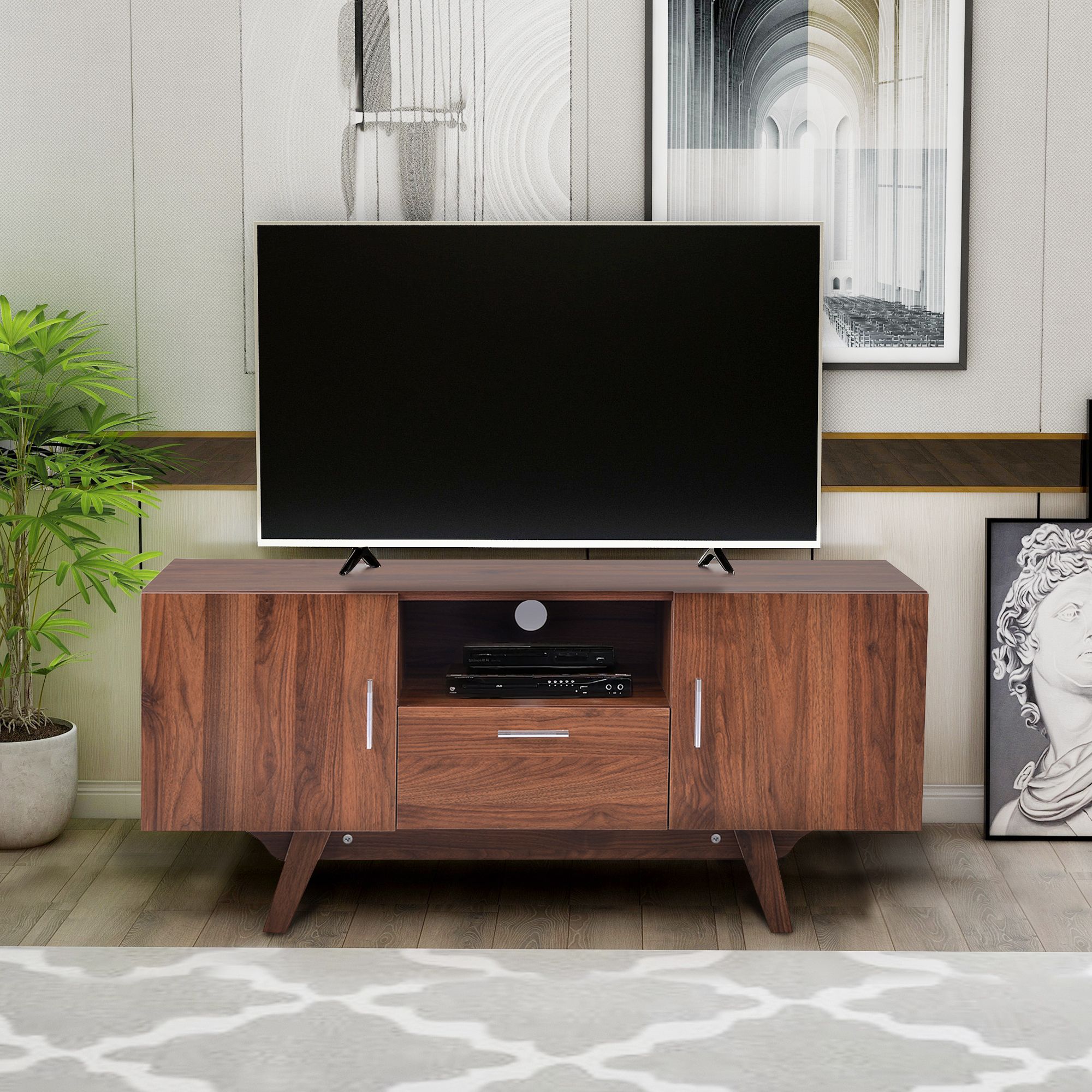 Hommoo Tv Stand With Metal Legs For Tv's Up To 55 Inches With Spellman Tv Stands For Tvs Up To 55" (Photo 8 of 15)