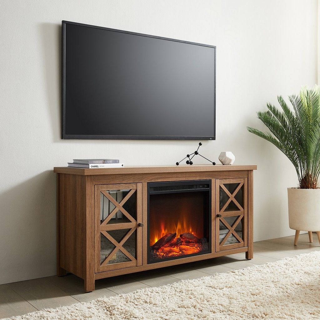 Hudson & Canal Colton Golden Oak Tv Stand With Log With Cheap Oak Tv Stands (View 8 of 15)