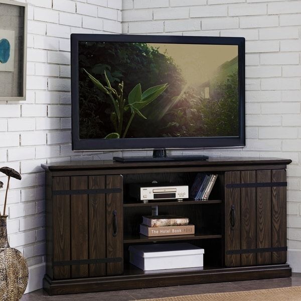 Hunt Club Rustic Oak Wood 55 Inch Corner Tv Stand (as Is With Regard To Industrial Corner Tv Stands (View 10 of 15)