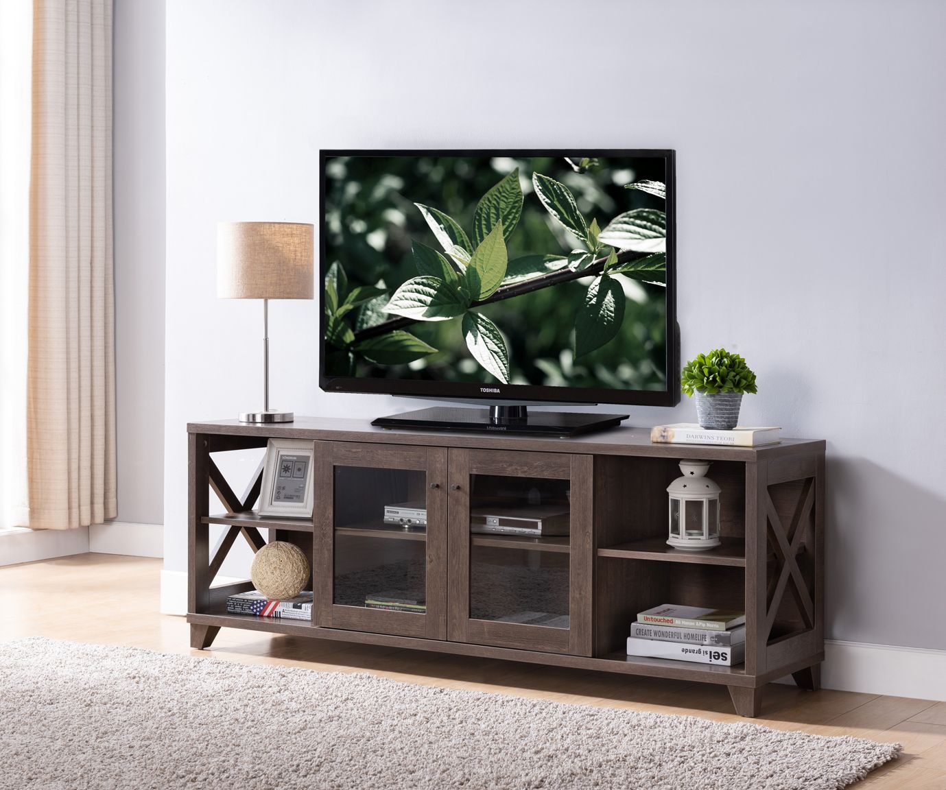 Id Usa 182321 Walnut Oak Color Tv Stand | Home In Oak Tv Cabinet With Doors (View 2 of 15)