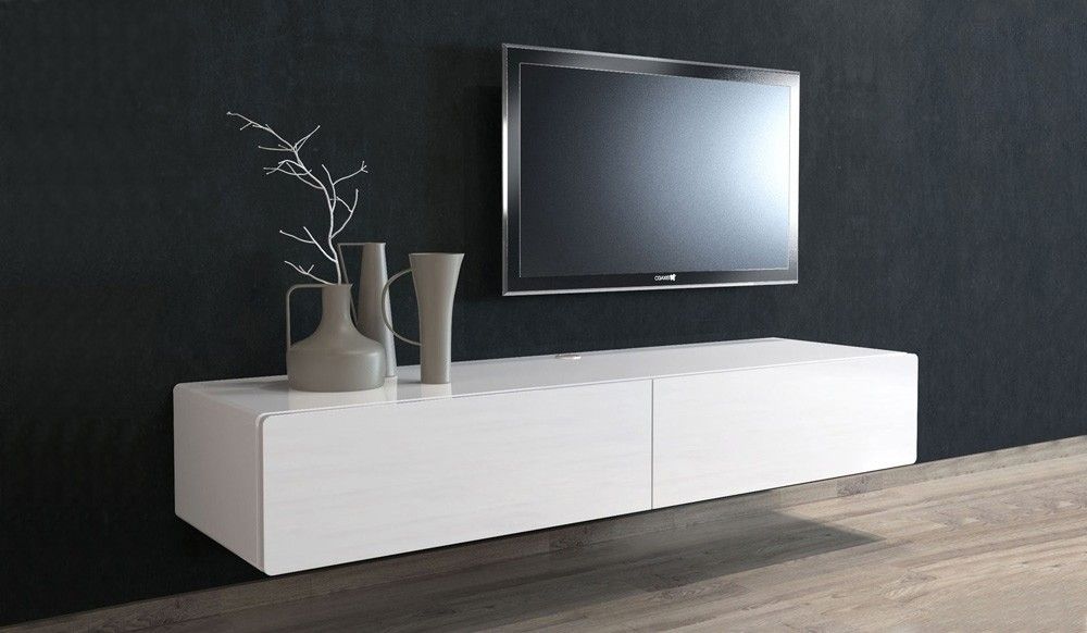 Ikon White Floating Tv Unit – Medium – Delux Deco For White Wall Mounted Tv Stands (View 13 of 15)