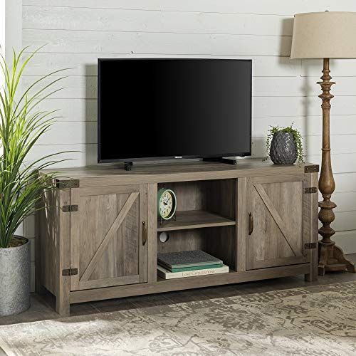 Include Our Rustic Barn Door Style Tv Stand In Your Home With Jaxpety 58&quot; Farmhouse Sliding Barn Door Tv Stands In Rustic Gray (View 1 of 15)