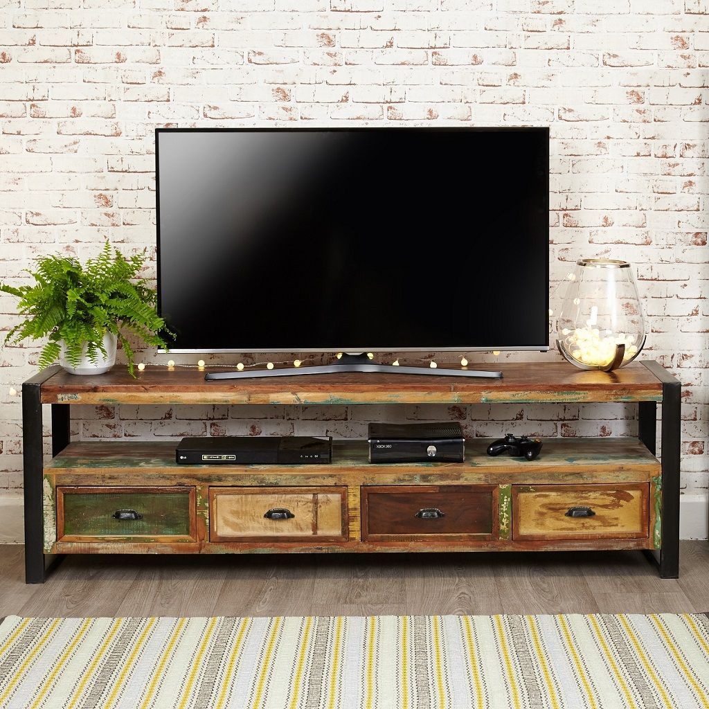 Industrial Chic Widescreen Large Television Cabinet Intended For Widescreen Tv Stands (Photo 1 of 15)