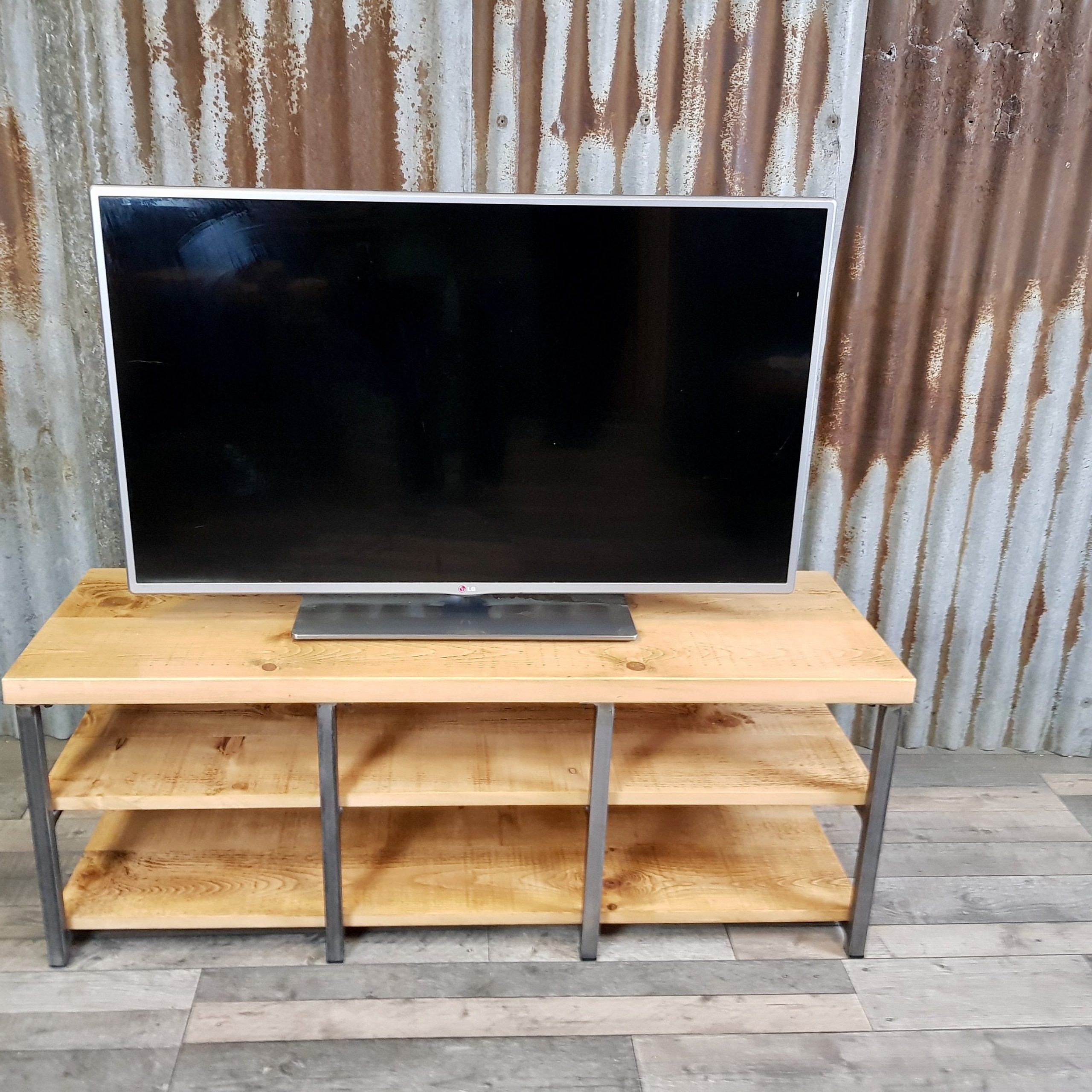 Industrial Inspired Tv Bench, Rustic Tv Bench, Bespoke Within Tv Bench Unit (Photo 4 of 15)