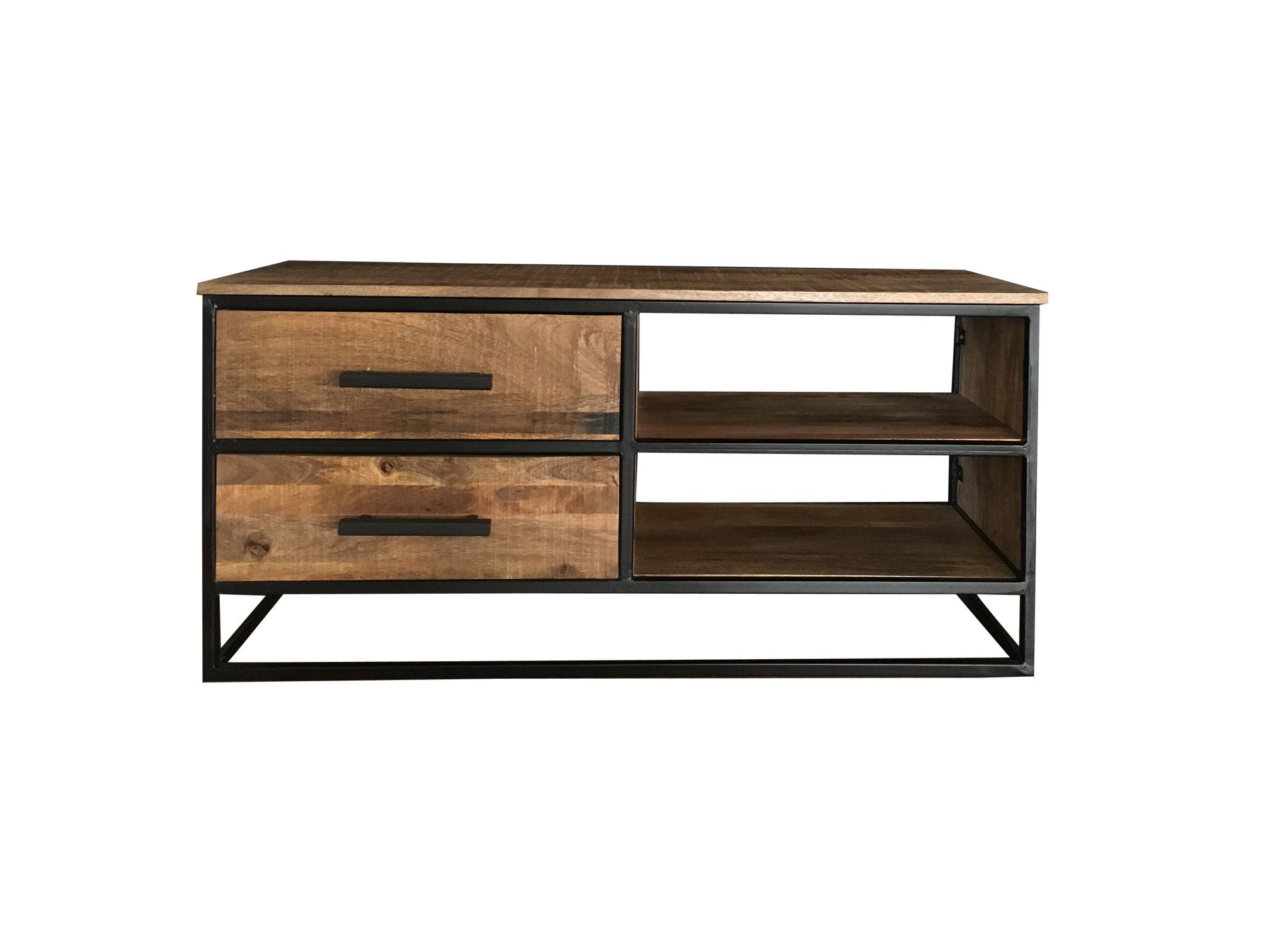 Industrial Style Light Mango Wood 2 Drawer Tv Stand Pertaining To Industrial Tv Cabinets (View 15 of 15)