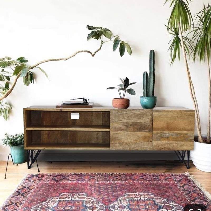 Industrial Style Mango Wood And Metal Tv Stand With Regarding Industrial Style Tv Stands (View 14 of 15)