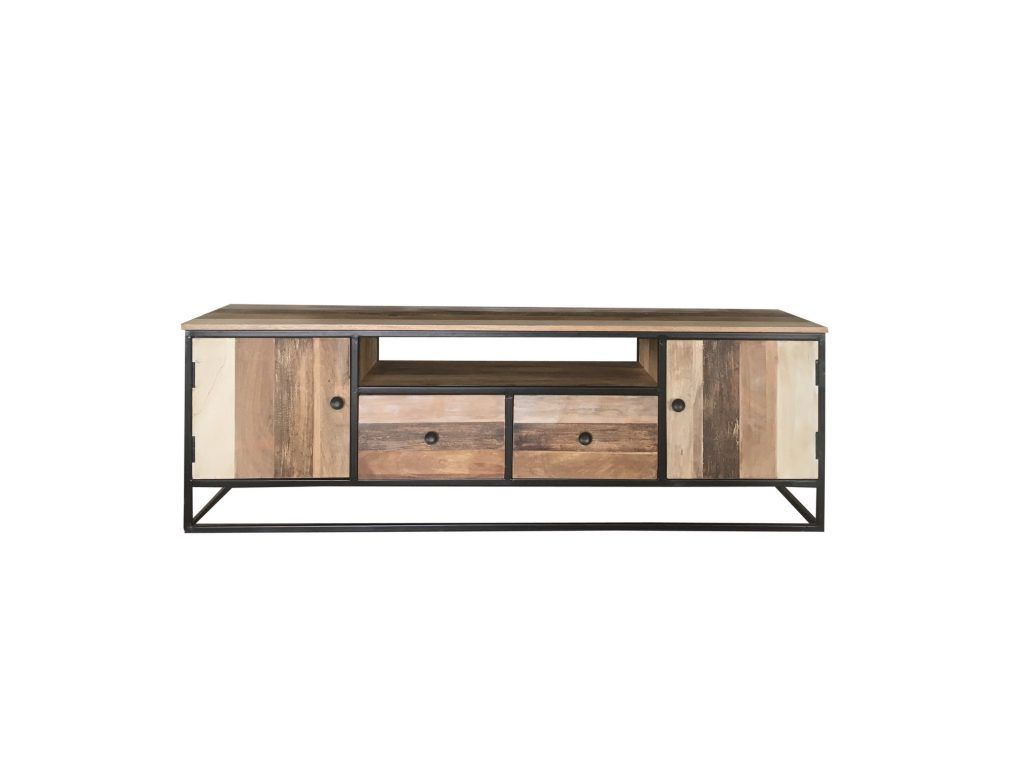 Industrial Style Reclaimed Mango Wood Tv Stand With Metal Legs In Industrial Style Tv Stands (View 7 of 15)