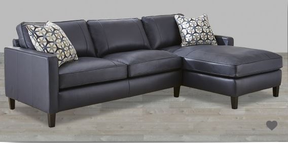 Ink Blue Top Grain Leather Sectional With Accent Pillow Pertaining To Bloutop Upholstered Sectional Sofas (View 8 of 15)