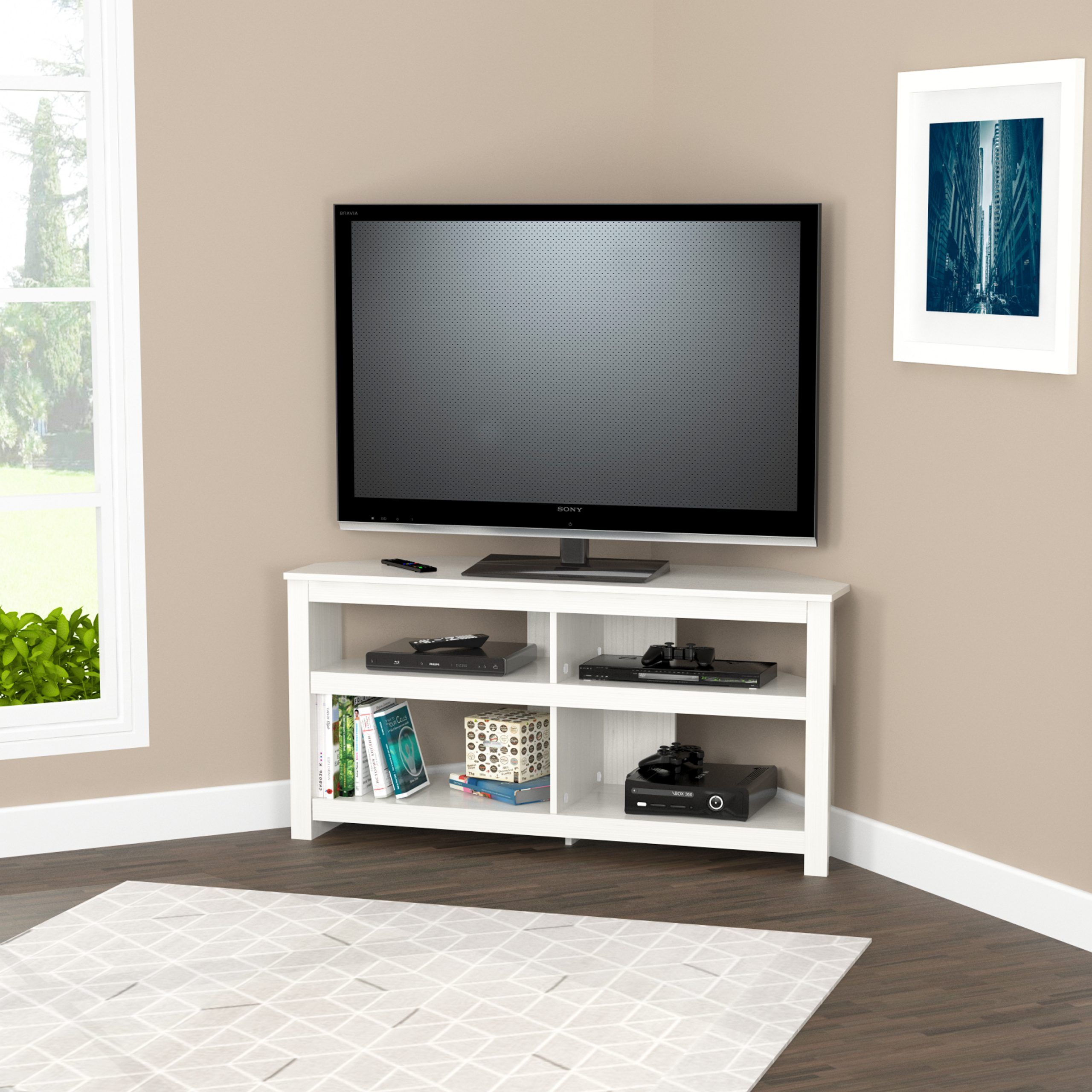 Inval 4 Shelf Corner Tv Stand For Tvs Up To 60", Washed For Modern Corner Tv Units (Photo 1 of 15)