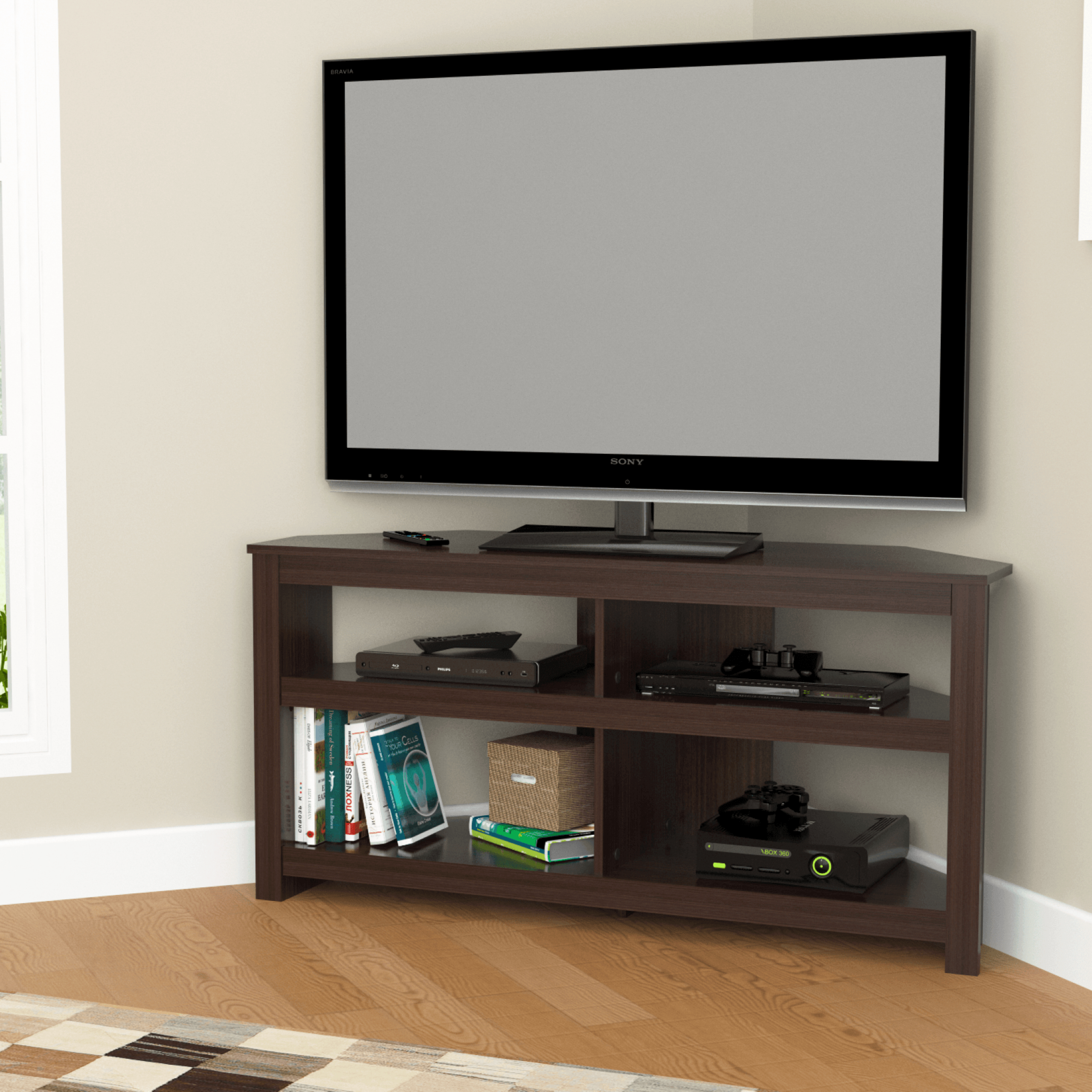 Inval 4 Shelf Open Storage Corner 60 Inch Tv Stand Regarding Cheap Corner Tv Stands For Flat Screen (View 13 of 15)