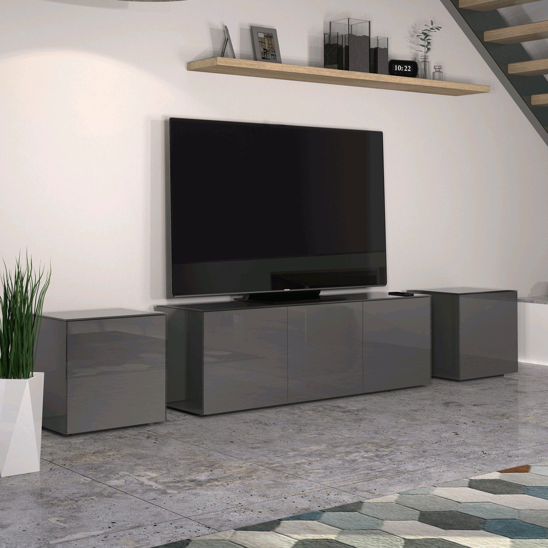 Invictus Grey High Gloss Tv Stand For Up To 70" Tvs In High Gloss Tv Cabinets (View 2 of 15)