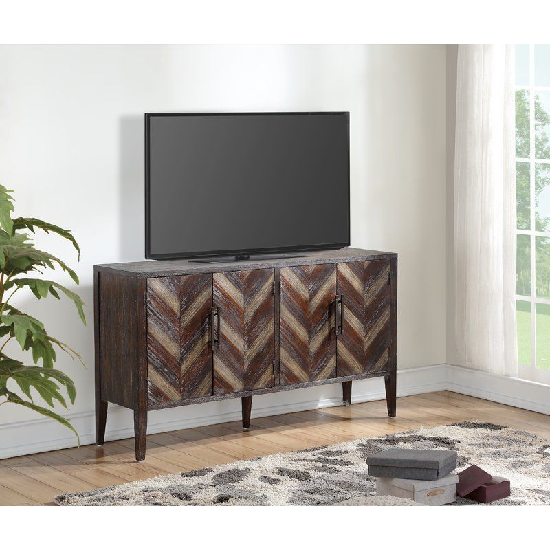 Ivaan Solid Wood Tv Stand For Tvs Up To 65 Inches | Solid Inside Media Console Cabinet Tv Stands With Hidden Storage Herringbone Pattern Wood Metal (View 3 of 15)