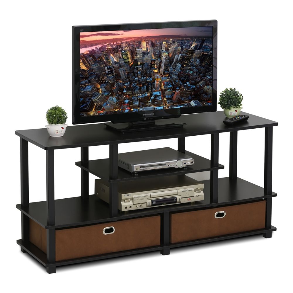 Jaya Large Tv Stand For Up To 50 Inch Tv With Storage Bin, Throughout Space Saving Black Tall Tv Stands With Glass Base (Photo 14 of 15)