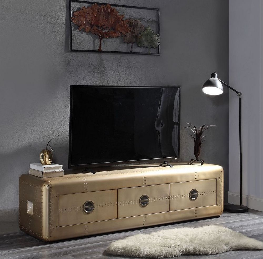 Jennavieve Gold Aluminum/wood Tv Stand With 3 Drawersacme Regarding Gold Tv Cabinets (View 2 of 15)