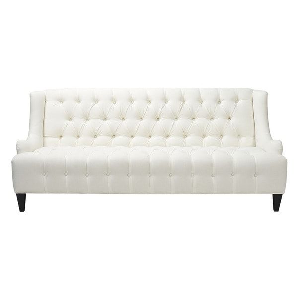 Jennifer Taylor Sabrina White Linen Tufted Fabric Sofa Pertaining To Camila Poly Blend Sectional Sofas Off White (View 11 of 15)