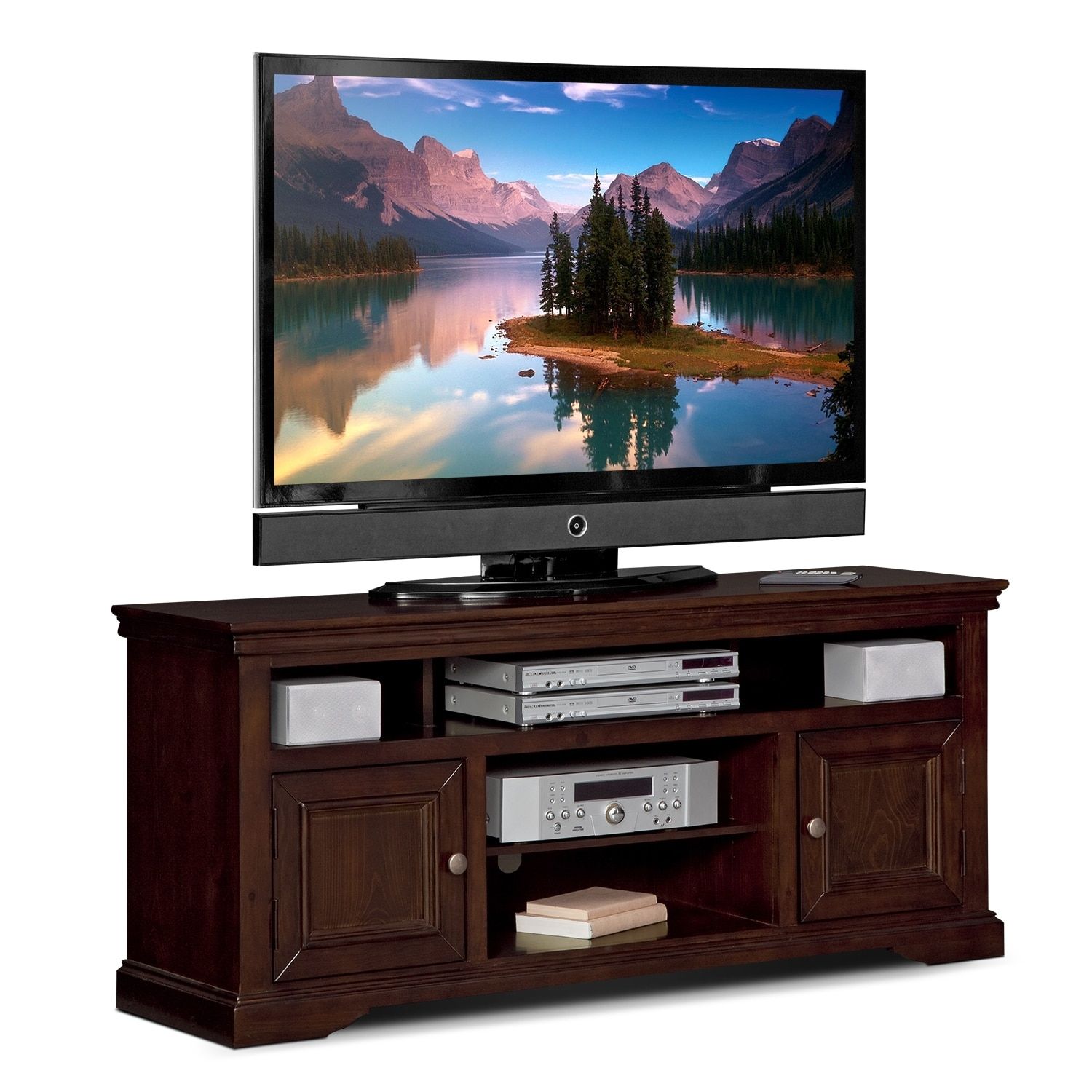 Jenson 60" Tv Stand – Cherry | Value City Furniture And Within Cherry Wood Tv Cabinets (View 5 of 15)