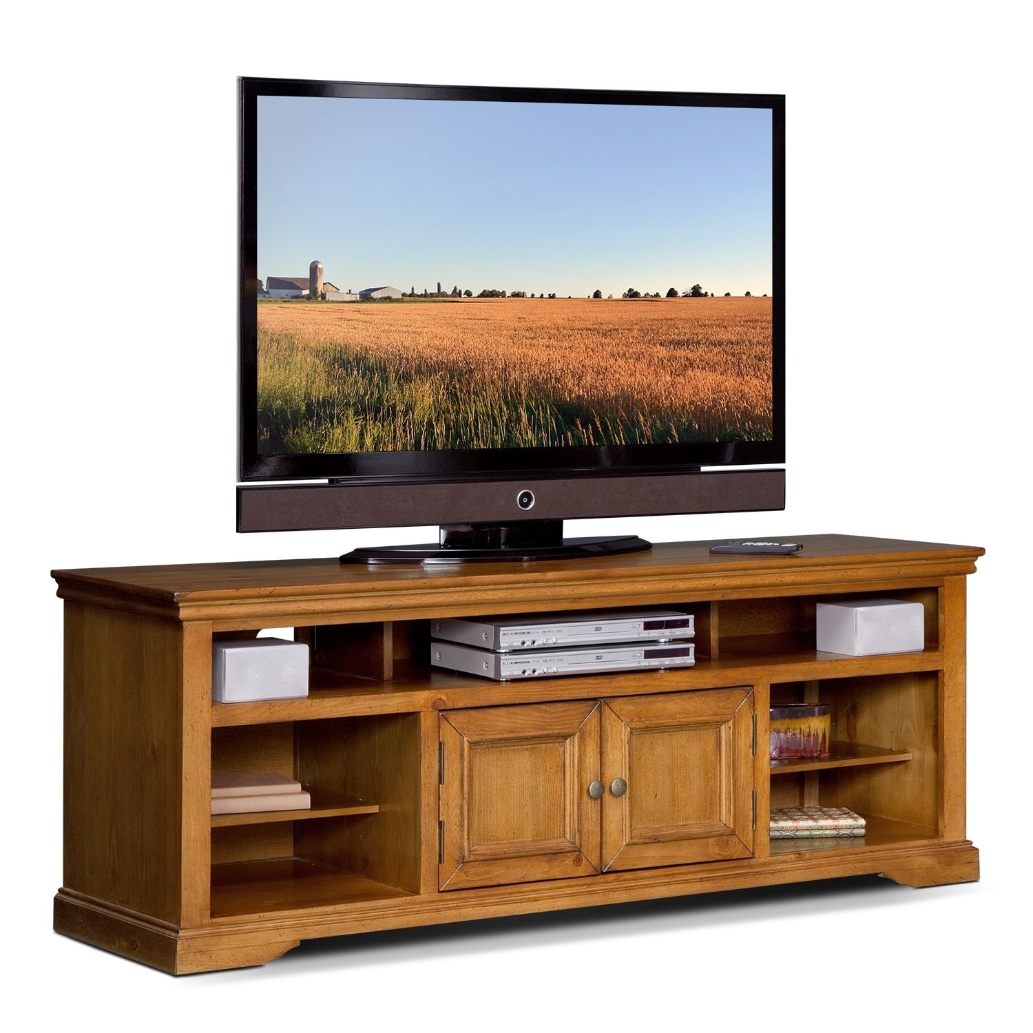 Jenson 70" Tv Stand – Pine | Value City Furniture Pertaining To Green Tv Stands (Photo 3 of 15)